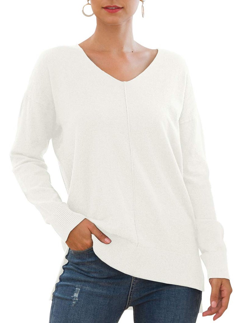 Jouica Womens Fall Casual Long Sleeve Pullover Sweater,Beige White,Medium - Image 1